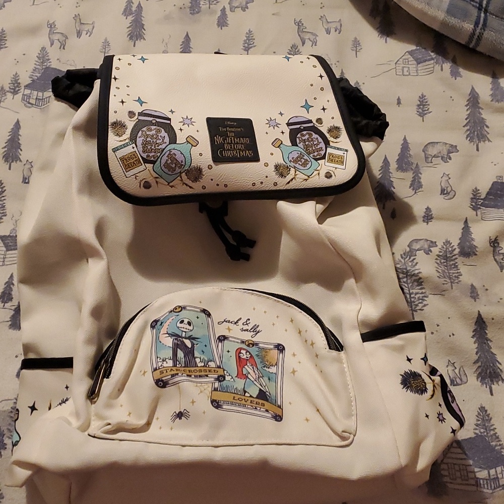 Loungefly White Snow Globe Print Backpack with Black Trim